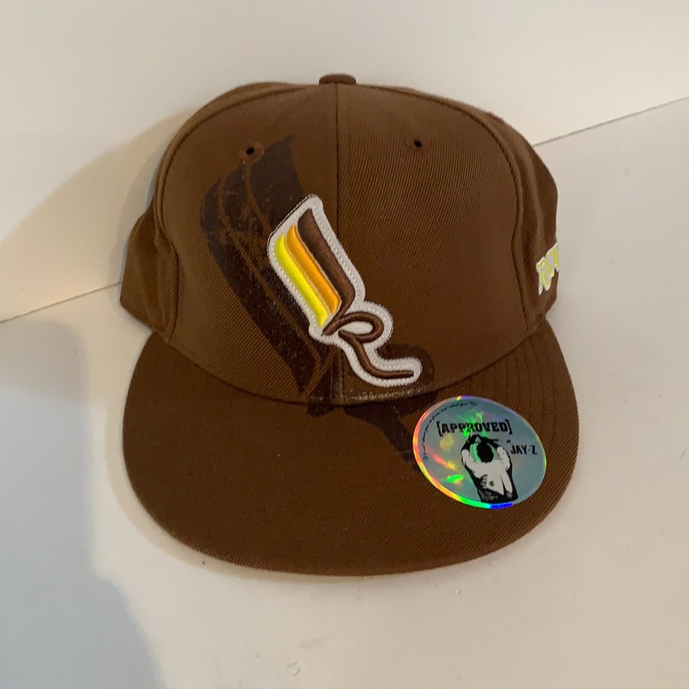 Jay Z Rocawear R Script Flat Bill Hat Brown 7 3/8